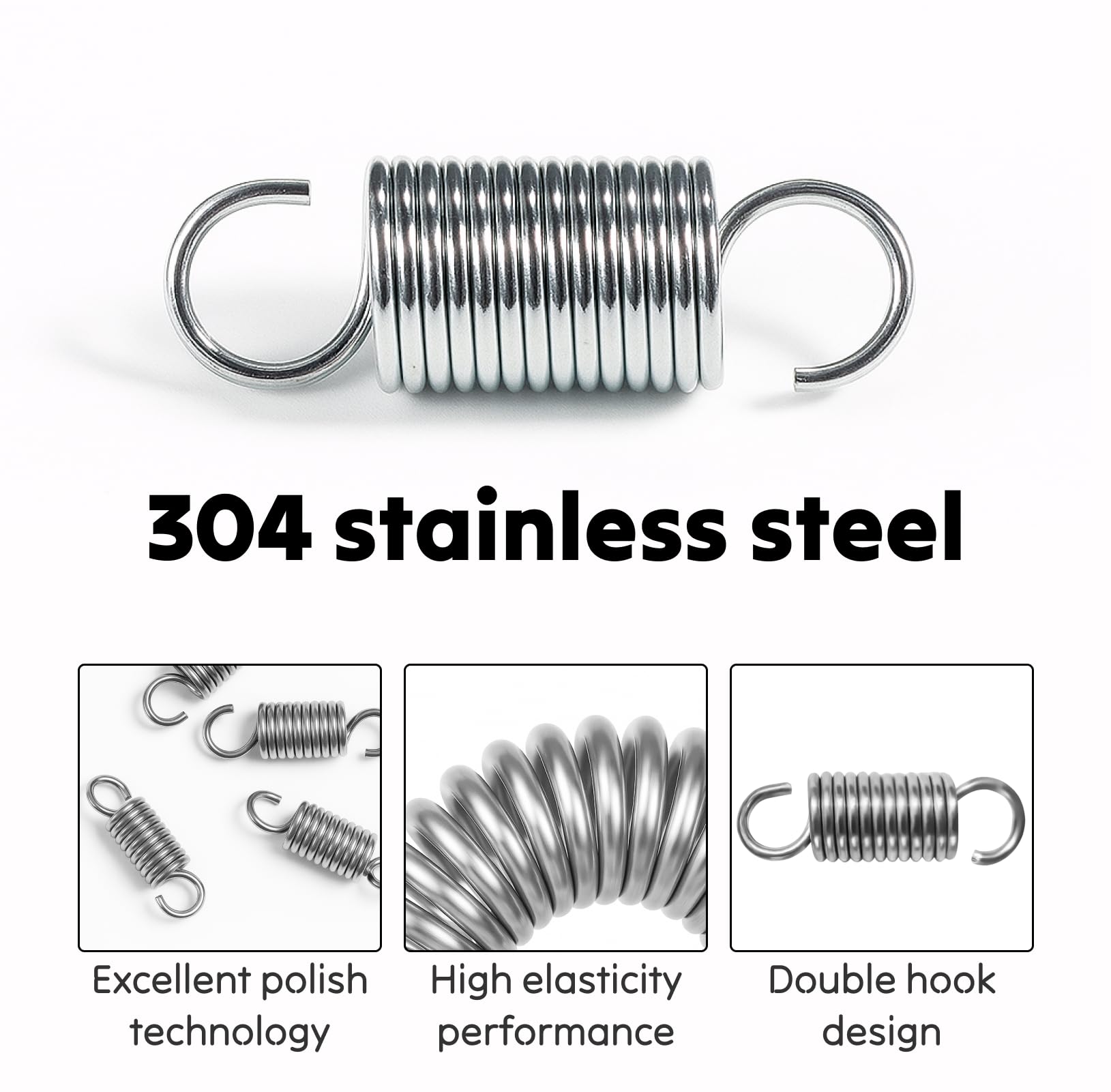 4 Stück Edelstahl-Zugfedern Mit Haken – 50 Mm Freie Länge, 15 Mm Außen-Ø, 2,2 Mm Draht, Max. Zugkraft 12 Kg, Rostfrei