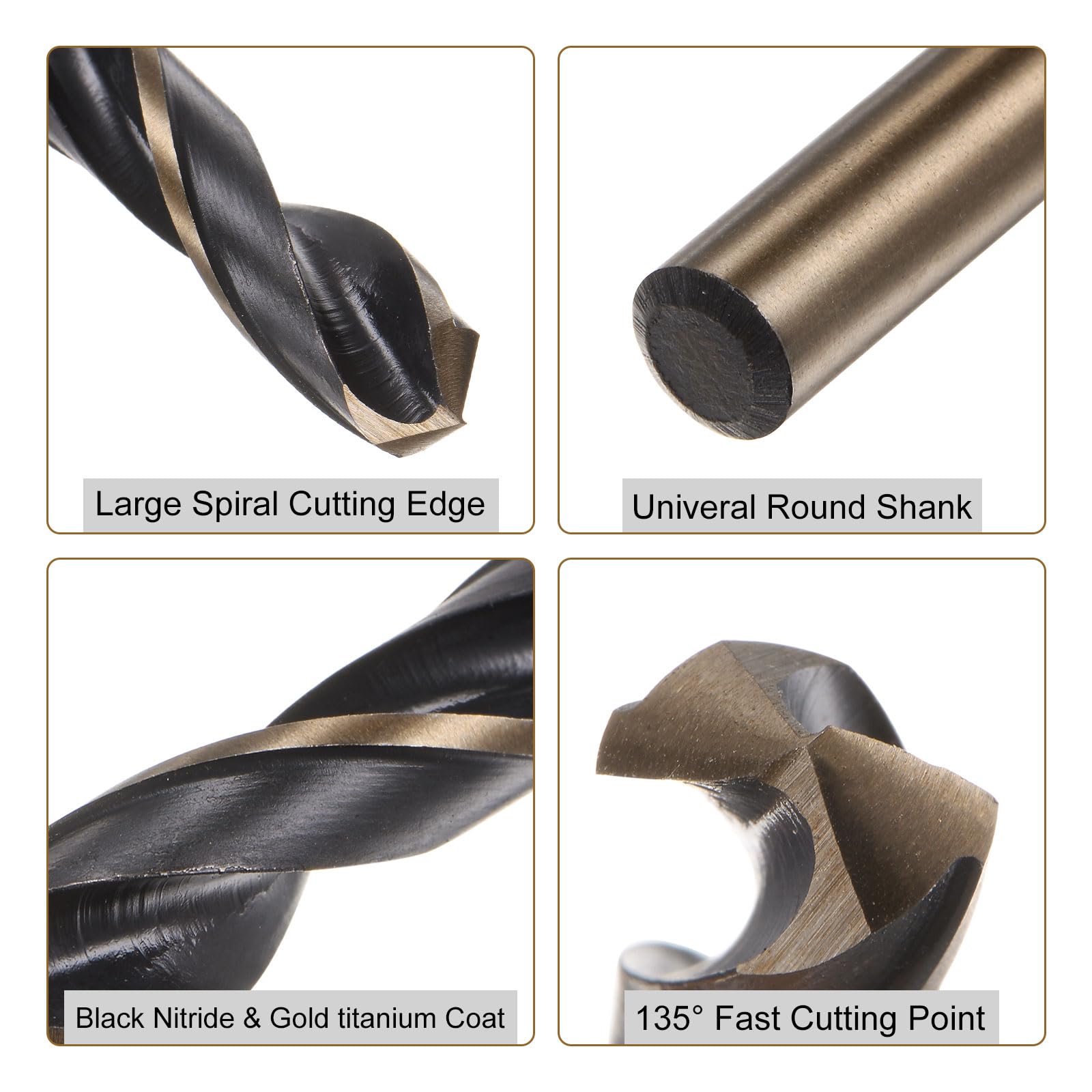 QUARKZMAN 12pz Punte Elicoidali 9mm Acciaio ad Alta Velocità (Hss) Rivestite Nitruro Nero e Titanio Dorato 4341 Punte Trapano Elicoidali a Punto Diviso 135 Gradi per Acciaio Inox Metallo
