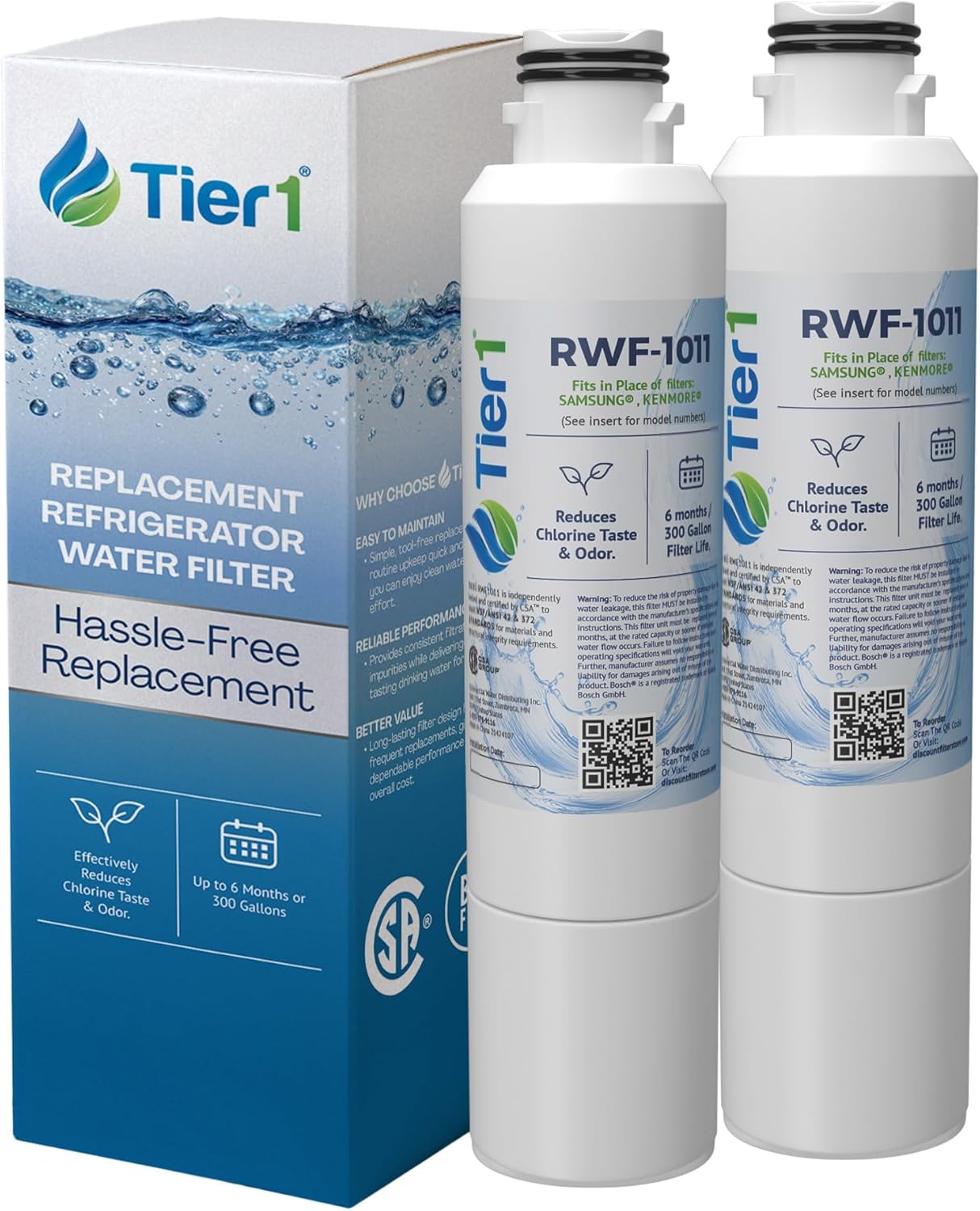 Tier1 RWF1011 DA29-00020B Refrigerator Water Filter | Replacement for Samsung HAF-CIN, WF294, FMS-2 Fridge Filter - Up to 12 Months Supply | Easy Install | Odor Control | Great Tasting Water (2-pk)