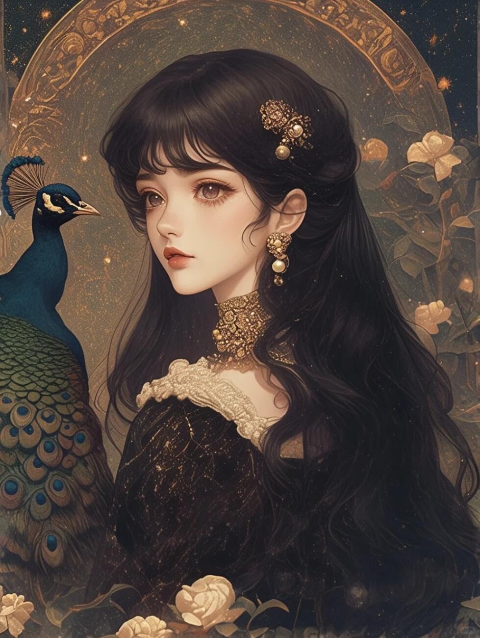 RKFLGEW 14CT Cross-Stitch Kits Anime Girl and Peacock Preprinted Fabric Cross Stitch DIY Art Needlecrafts Embroidery Kits for Adults Beginners 40x50cm