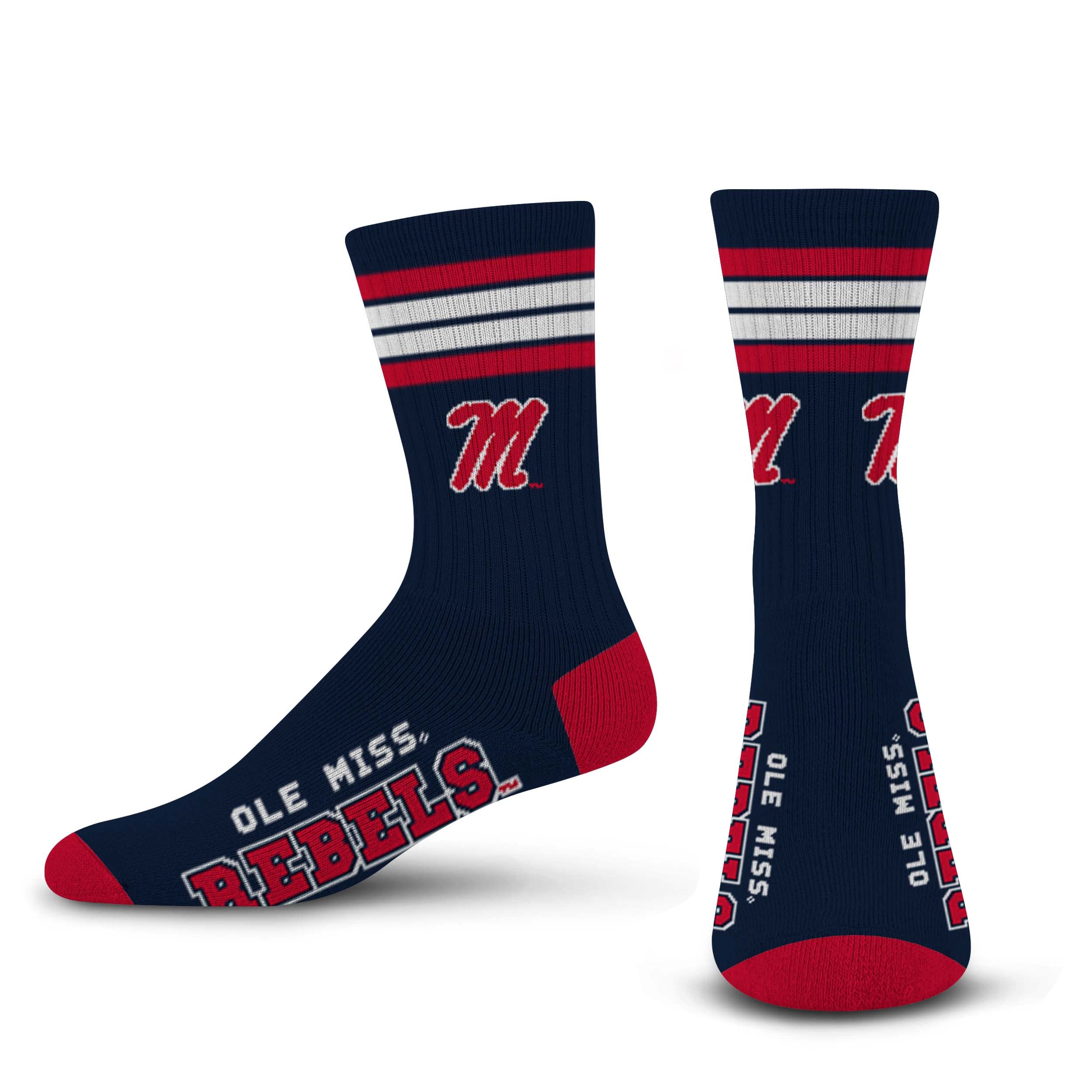 For Bare Feet NCAA Mississippi Ole Miss Rebels 4 Stripe Deuce Crew Sock Team Color MEDIUM