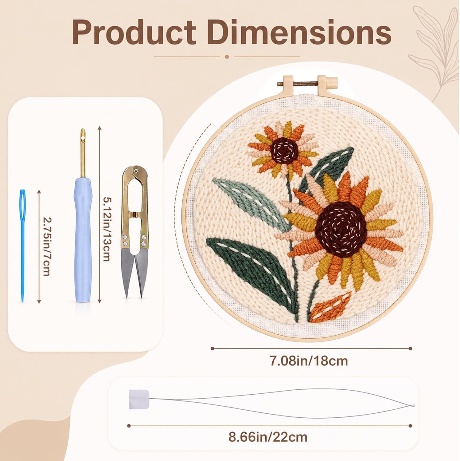 Punch Needle Kit Adults Beginner, 5Pack Sunflower Floral Craft Starter Set