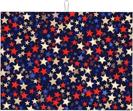 Stars American Dish Drying Mat for Kitchen 46*61cm Draining Board Pads Non-Slip Countertops Draining Board Mats Absorbent Drain Mat for Glass Plate Cup Coffee Machine Mat Protector