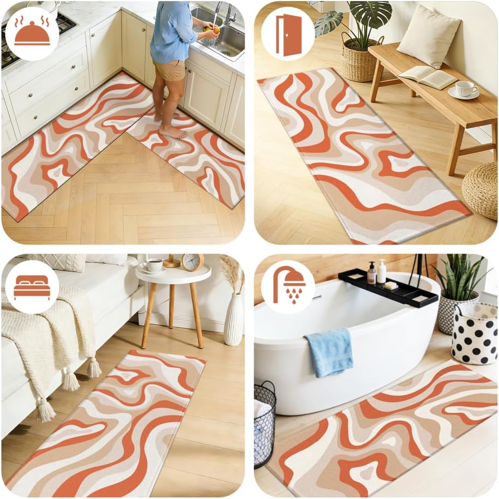 Kitchen Rug, Area Rugs Laundry Room Organization Indoor Outdoor Non Slip Washable Kitchen Mats Low Pile Entryway Rug for Farmhouse Decor, Brown 20x59 inch