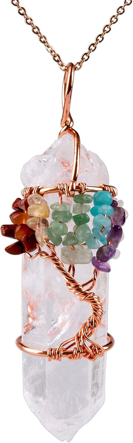 Bivei Life Tree Copper Wire Wrapped Crystal Necklace