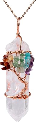 Bivei Life Tree Copper Wire Wrapped Crystal Necklace