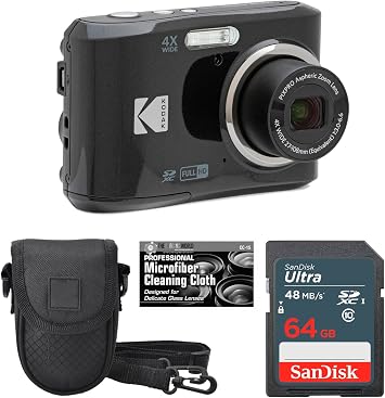 Kodak PIXPRO FZ45 16MP Digital Camera 4X Optical Zoom 27mm Wide Angle 1080P Full HD Video 2.7" LCD Camera Black + Padded Case + 64GB Card + Cleaning Cloth