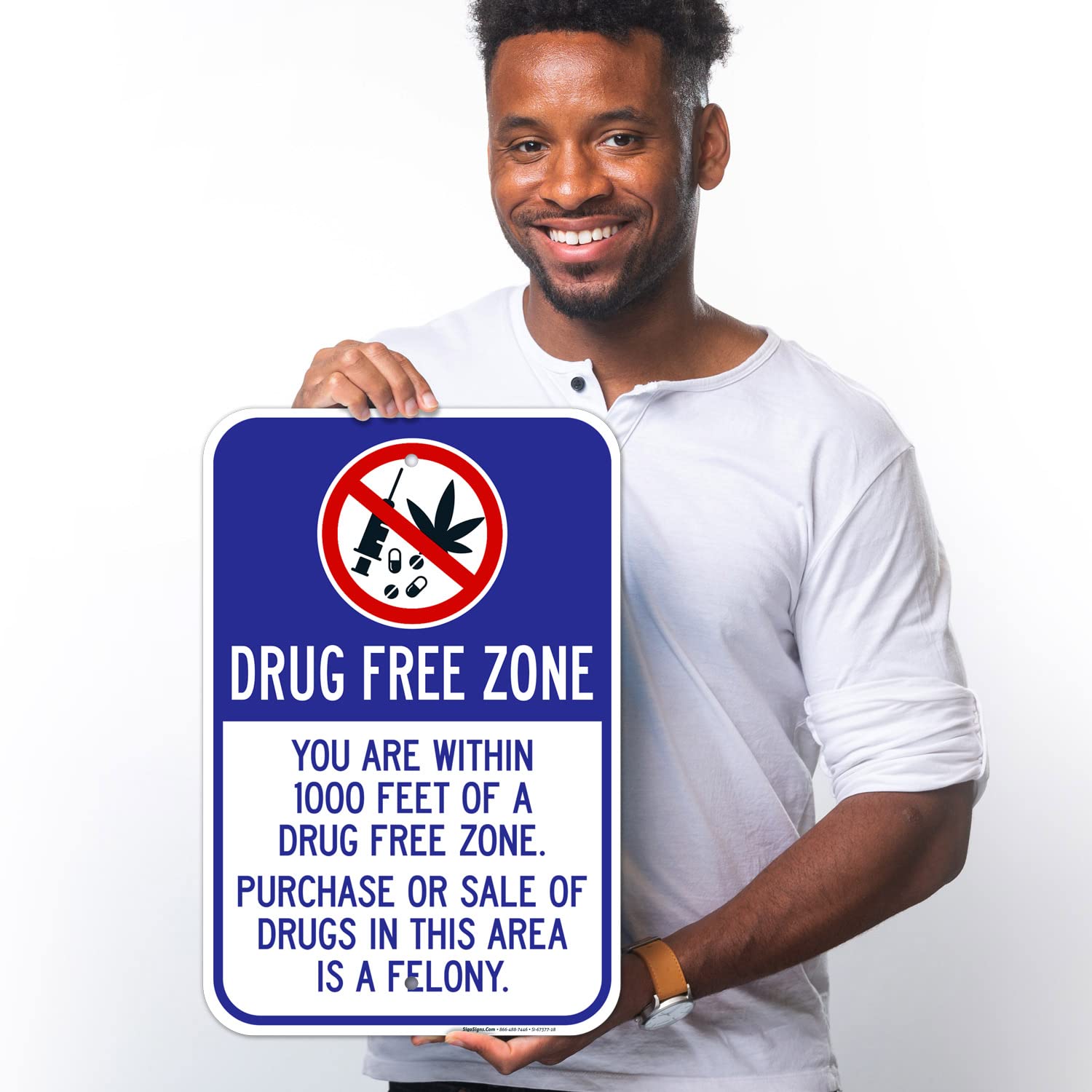 Drug Free Zone Within 1000 Feet of Drug Free Zone Purchase Sign, 12x18 Inches, Rust Free .063 Aluminum, Fade Resistant, Made in USA