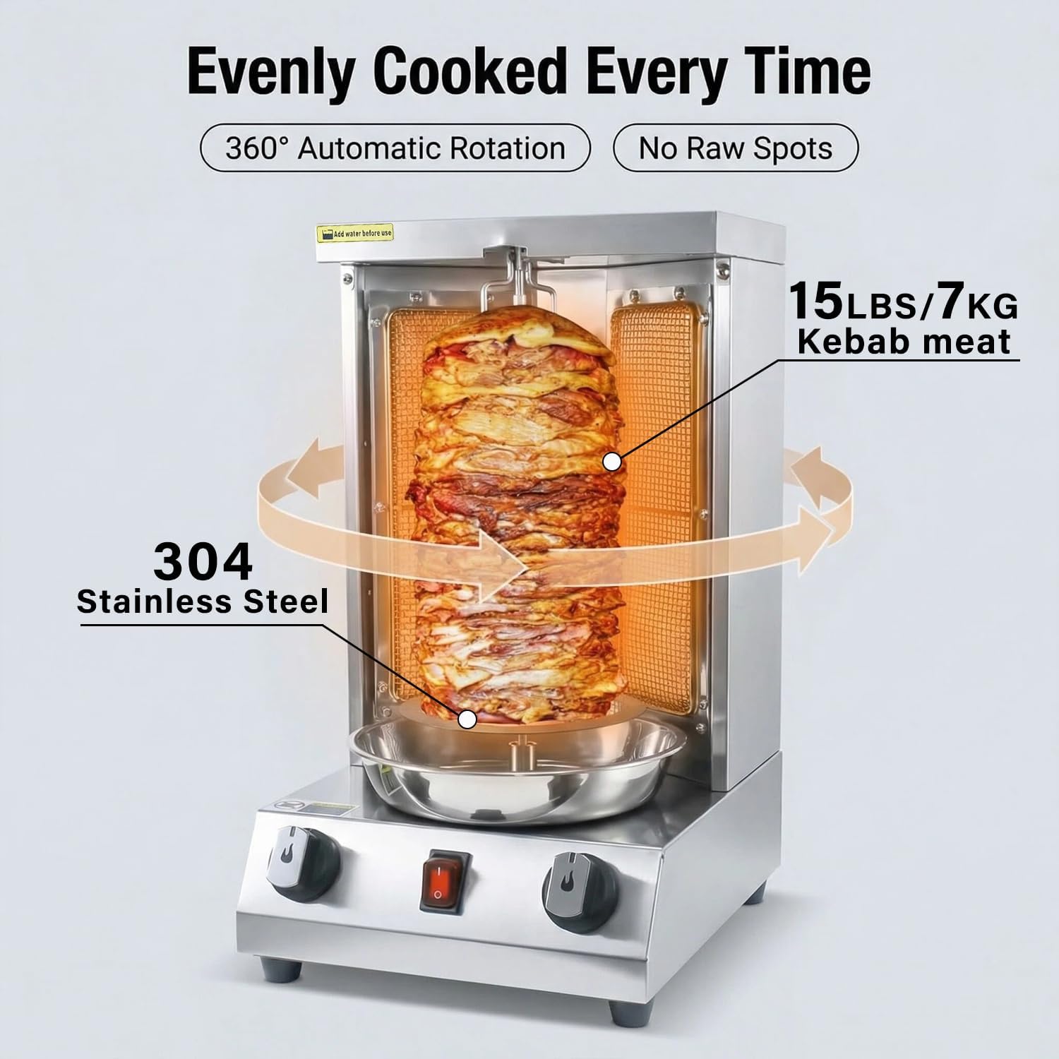 KOOTEN Shawarma Machine Vertical Propane Gyro Machine Chicken Roaster Machine Doner Kebab Machine wih 2 Burners and Meat Catch Pan