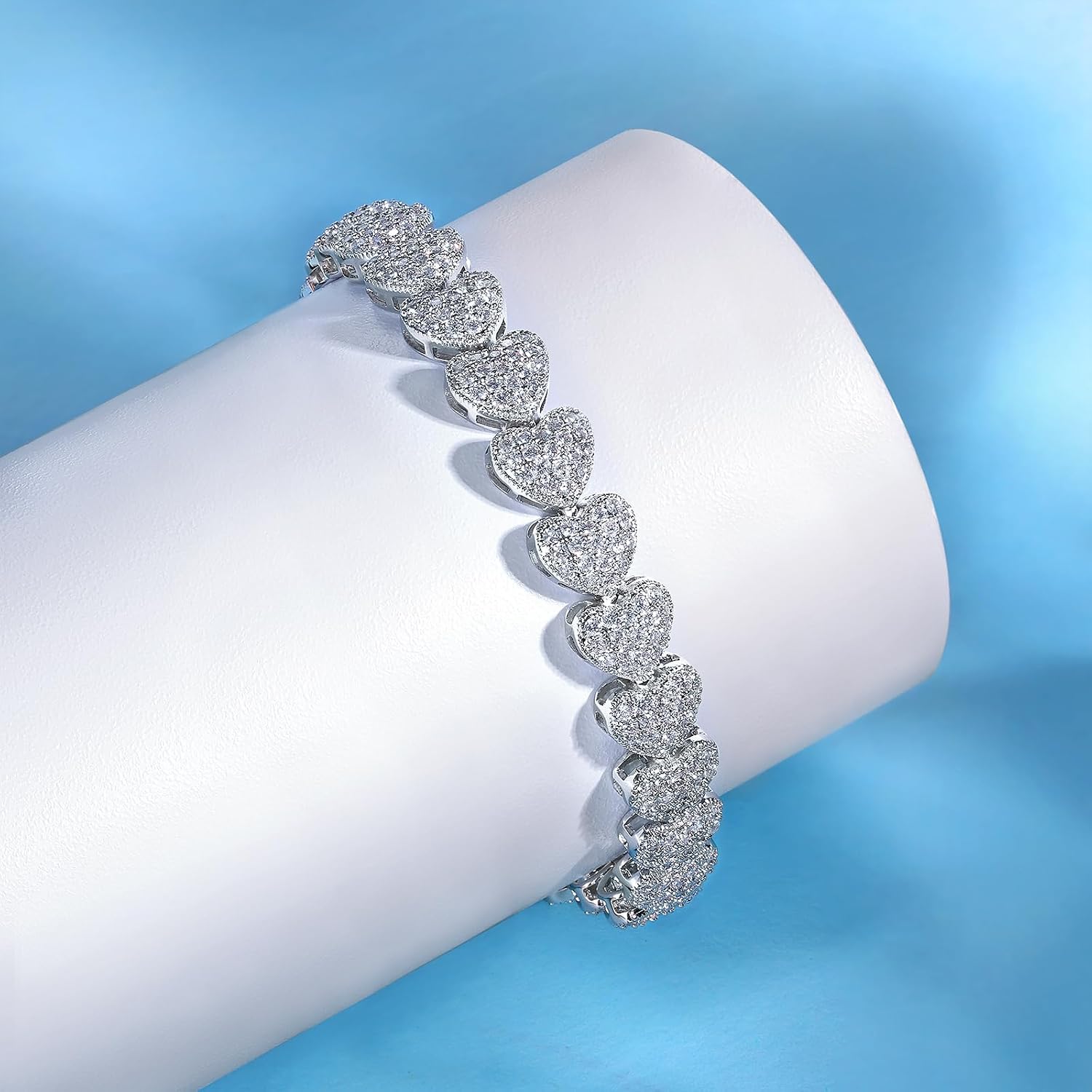 Gemsme 18K White Gold Plated Tennis Bracelet Cubic Zirconia Cut Diamond Imitation for Women Men