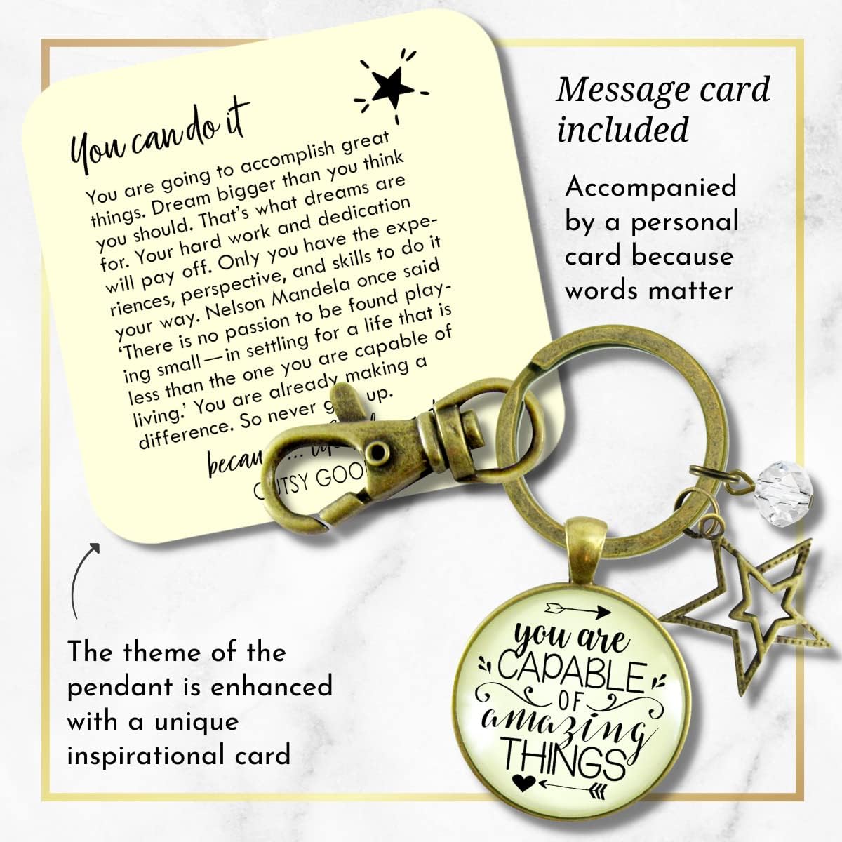 Inspirational Strong Woman Keychain Boho Handcrafted Message Jewelry Key Ring Fob Purse Clip Pendant