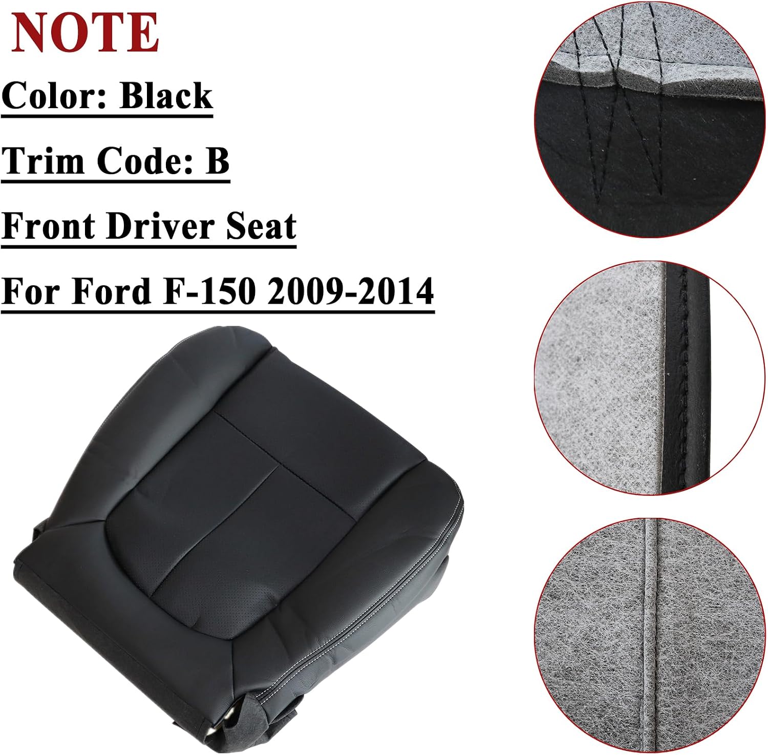 NLQR Black Perforated Driver Side Bottom and Top Lean Back Replacement Leather Seat Covers Compatible with Ford F150 Lariat 2009 2010 2011 2012 2013 2014