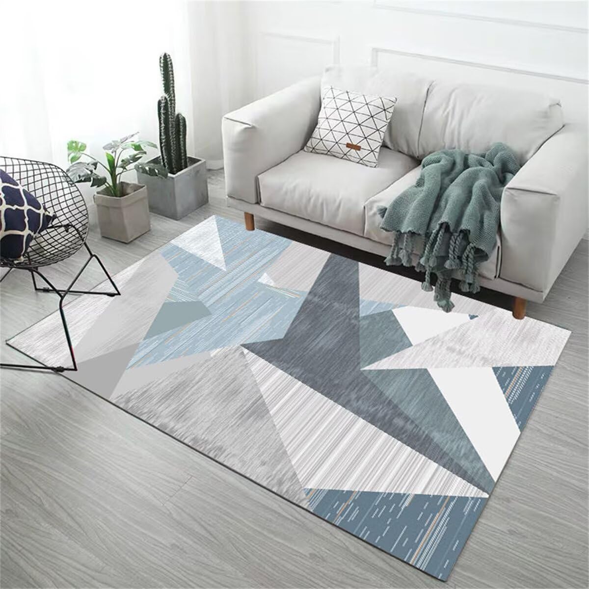 Tapis géométrique moderne antidérapant gris bleu pour sol de couloir