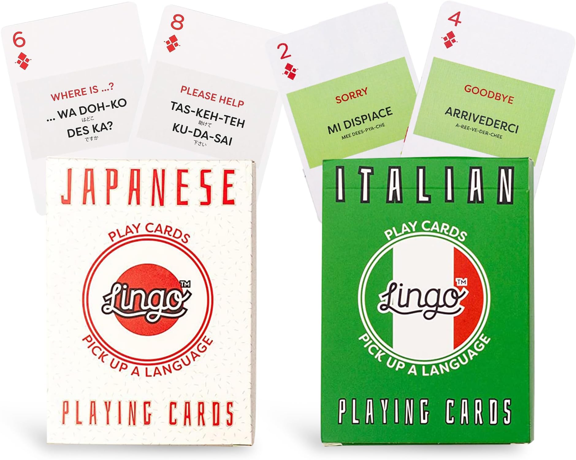 LINGO Playing Cards | Italian & Japanese Language Learning Game Set | Fun Visual Flashcard Deck to Increase Vocabulary and Pronunciation Skills