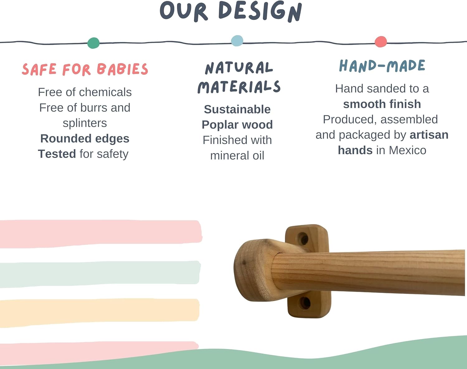32.5 in. Long Montessori Pull Up Bar for Babies | Excercise Guide, Hand-Made, Assembled, Quality Wooden Toy Bar for Infants, Ballet Bar for Toddlers.