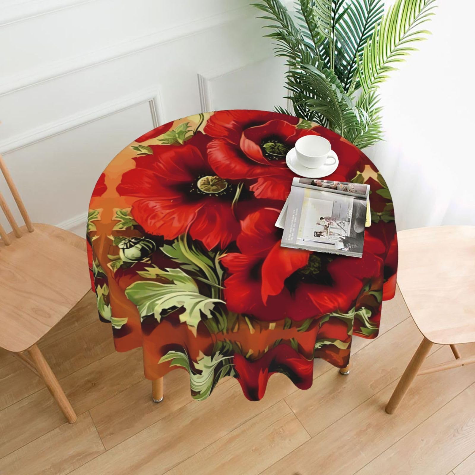 YYHWHJDE Beautiful Red Poppy Flower Prints Round Decorative Tablecloth 60in – Elevate Your Dining Space with this Elegant Throw for Everyday Charm & Special Occasions
