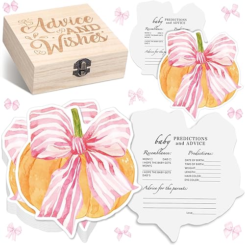 Miniatura 20 de RattanView 50 tarjetas de juego de predicción y consejos de otoño de doble cara con caja de recuerdo de madera, calabaza floral, Día de Acción de