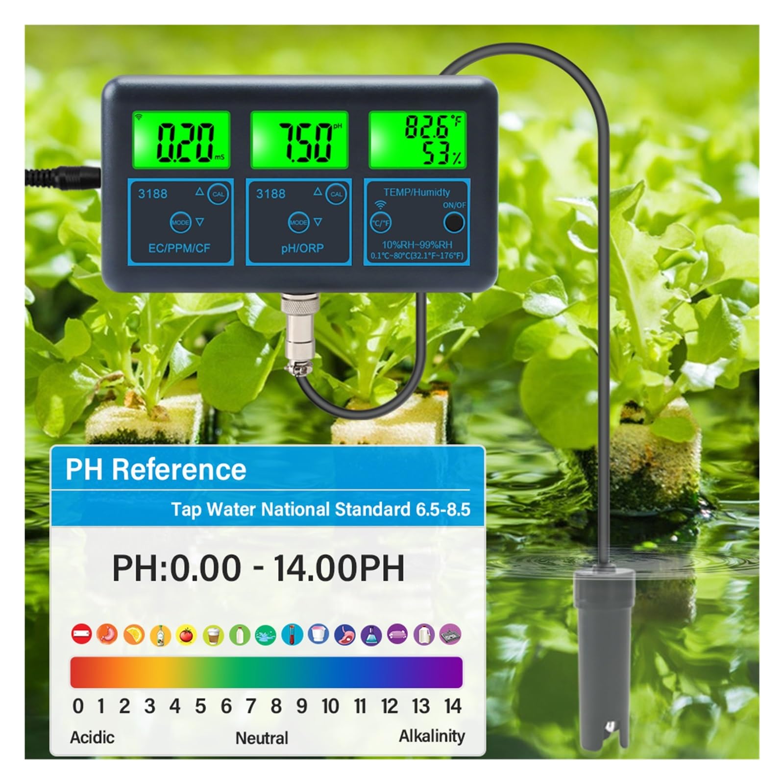 WiFi Tuya Smart Monitor Acquario Spa Piscina Misuratore di qualità Acqua Online PH ORP EC PPM CF umidità Temp Tester ATC Rilevamento Rapido E Preciso(WiFi Smart Meter)