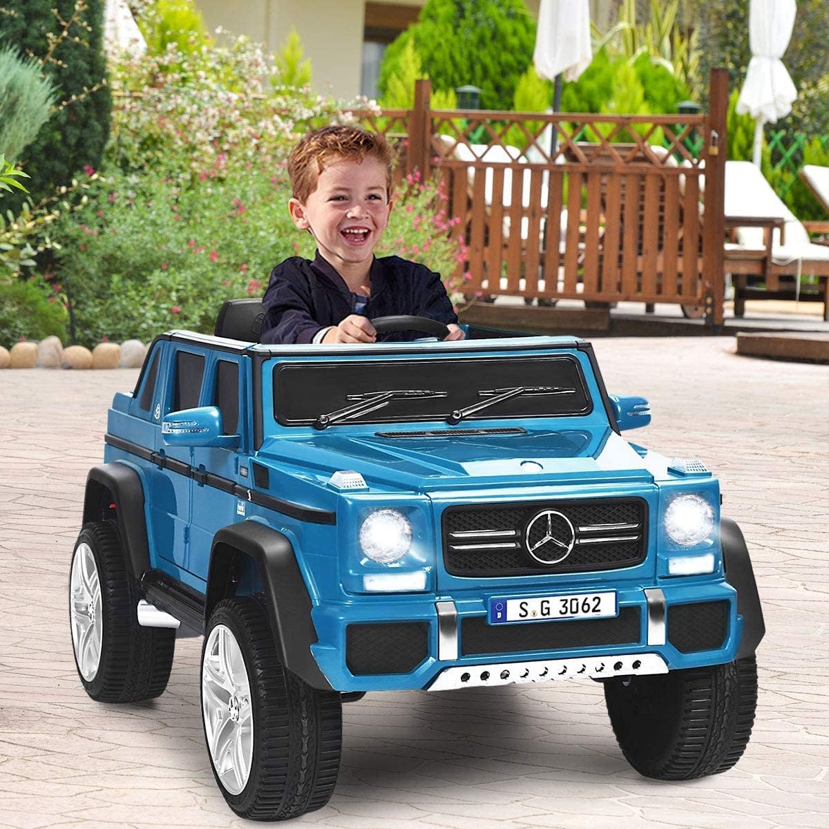 GLACER Kids Ride on Car, 12V Battery Powered Electric Vehicle w/Remote Control, LED Lights, Soft Start, Music & Horn,2 Seats Ride on Toy for Kids (Navy)