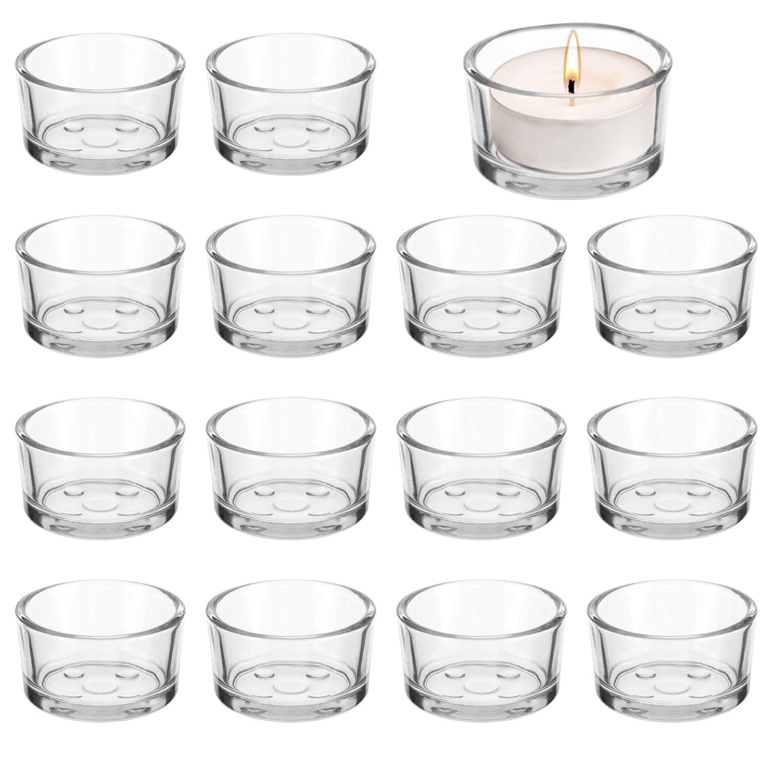 15 Portavelas de Cristal de, 4,5 cm de Diámetro y 2,5 cm de Alto, Porta Velas Decor del Hogar, Bodas, Fiestas y Poner la Mesa