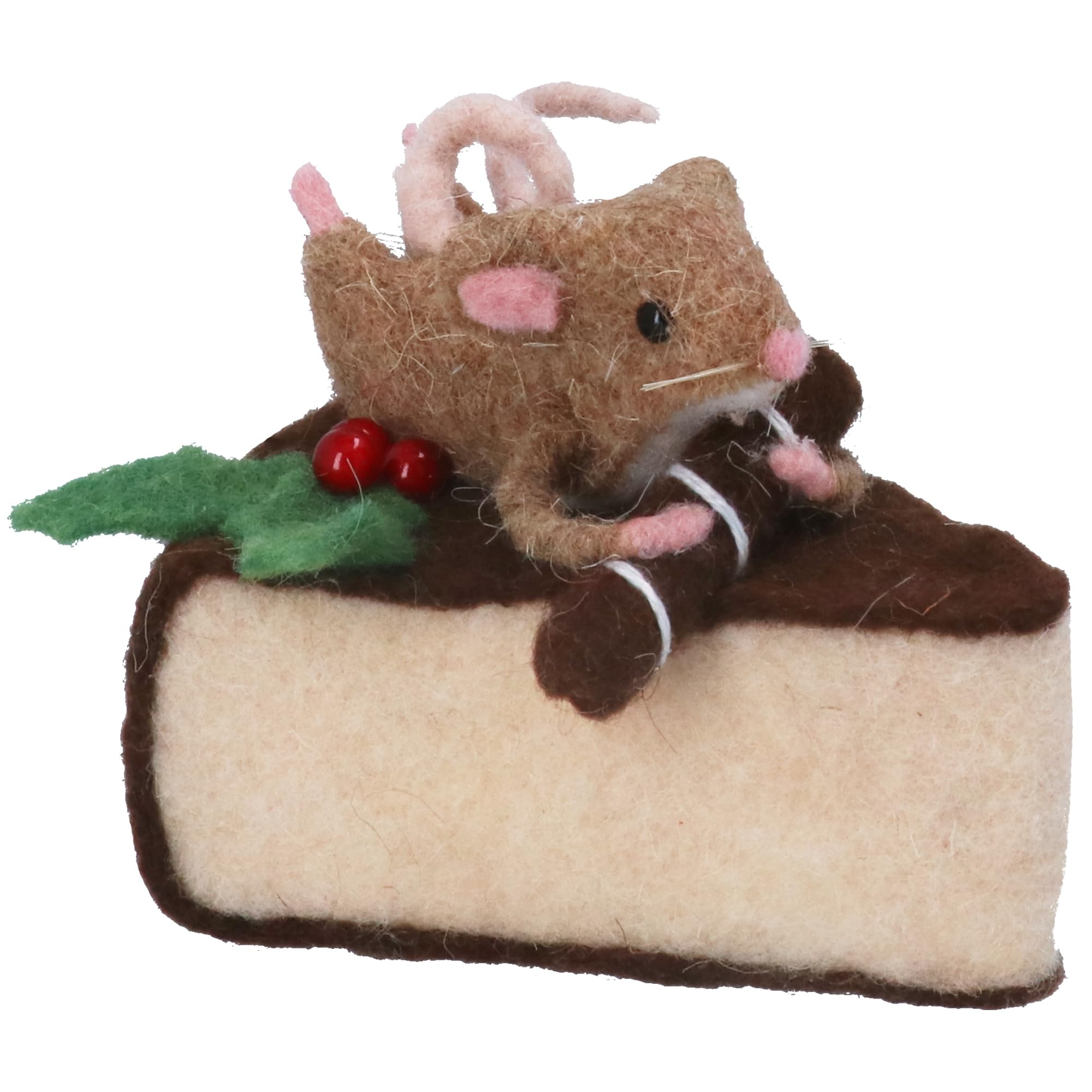 Gisela Graham Wool Mouse on a Cake Slice Hanging Christmas Decoration