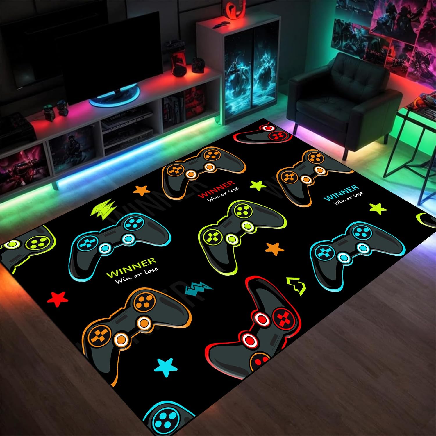 HONGXIU 160x200cm Gaming Rug - Gaming Carpet for Boys Bedroom Gamer Rug With Controller Design for Game Room,Esports Room,Boys Bedroom