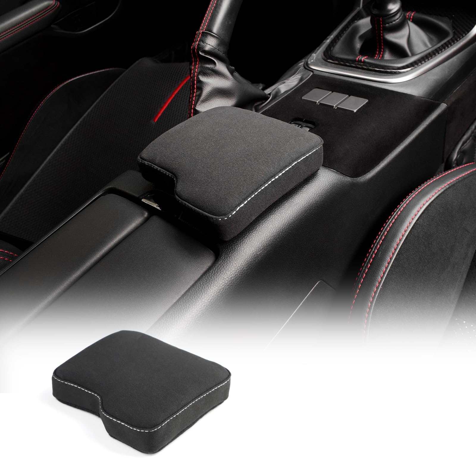 KUNGKIC for Toyota GR86 Subaru BRZ 2022 2023 2024 Soft Armrest Pillow Auto Center Console Cushion Pad Automotive Interior Accessories Alcantara Style White Line