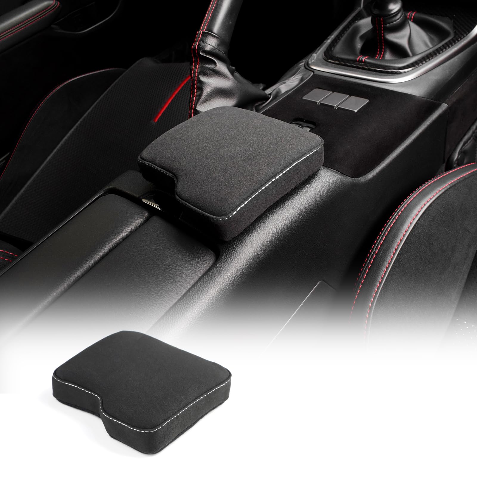 KUNGKIC for Toyota GR86 Subaru BRZ 2022 2023 2024 Soft Armrest Pillow Auto Center Console Cushion Pad Automotive Interior Accessories Alcantara Style White Line