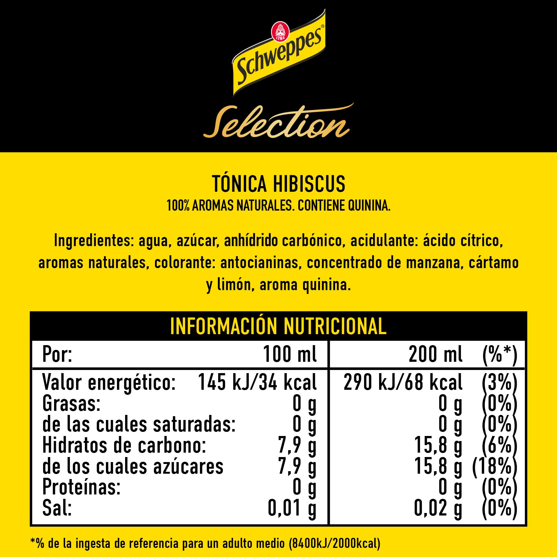 Schweppes Selection Tónica Hibiscus - Vidrio, Pack 6 cestas 4 x 20 cl (total: 24 botellas)