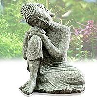 Vista 9 de livelyfish Estatua de Buda para pecera, hecha a mano, decoración de acuario japonés, escultura de Buda de meditación de mano de paz para acuario