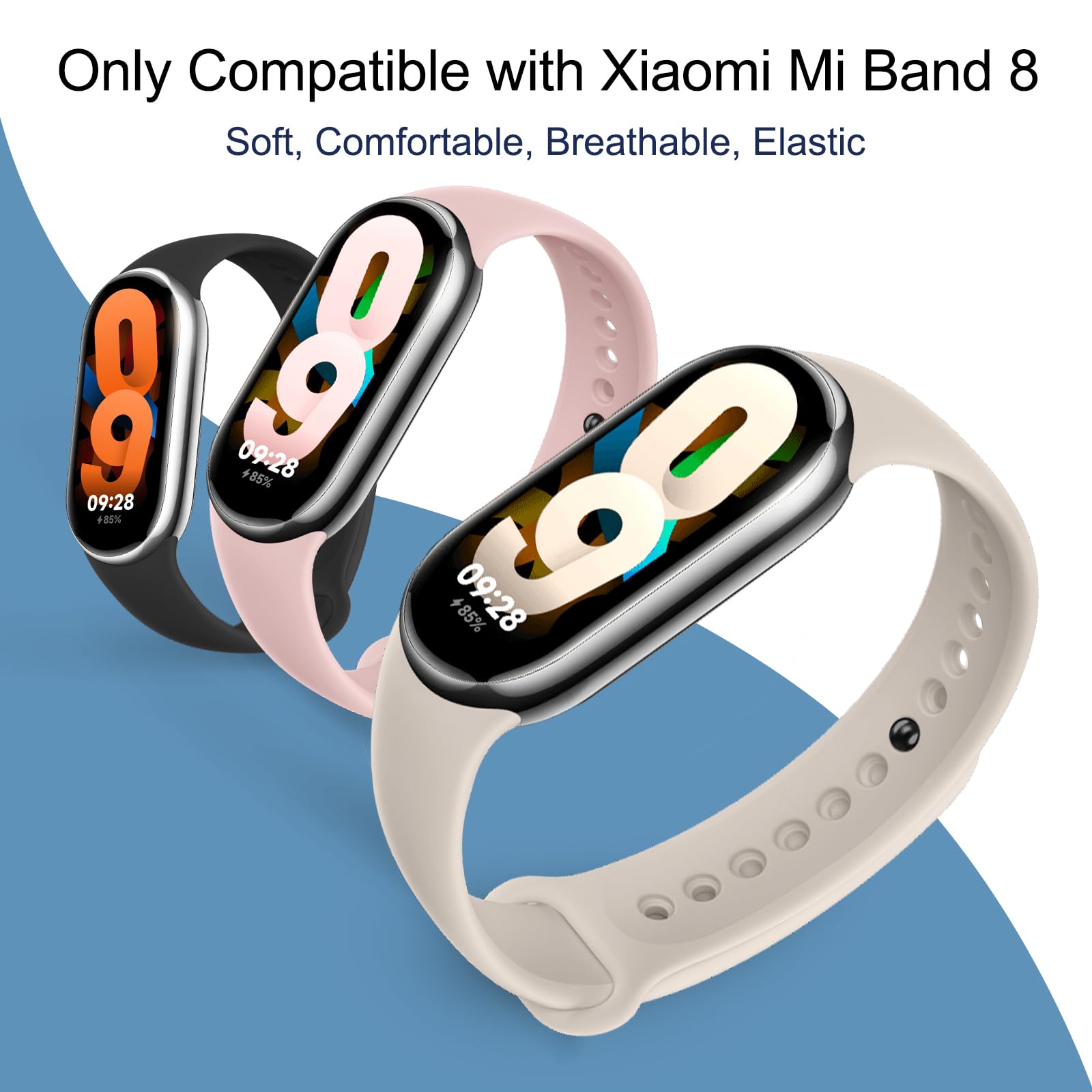 Higgs 3 Pezzi Cinturini Compatibile con Cinturino Xiaomi Mi Band 8/Mi Band 8/Xiaomi Mi Band 9/Mi Band 9 per Donna e Uomo, Cinturino Remplacement Sportivo Silicone Morbido Traspirante