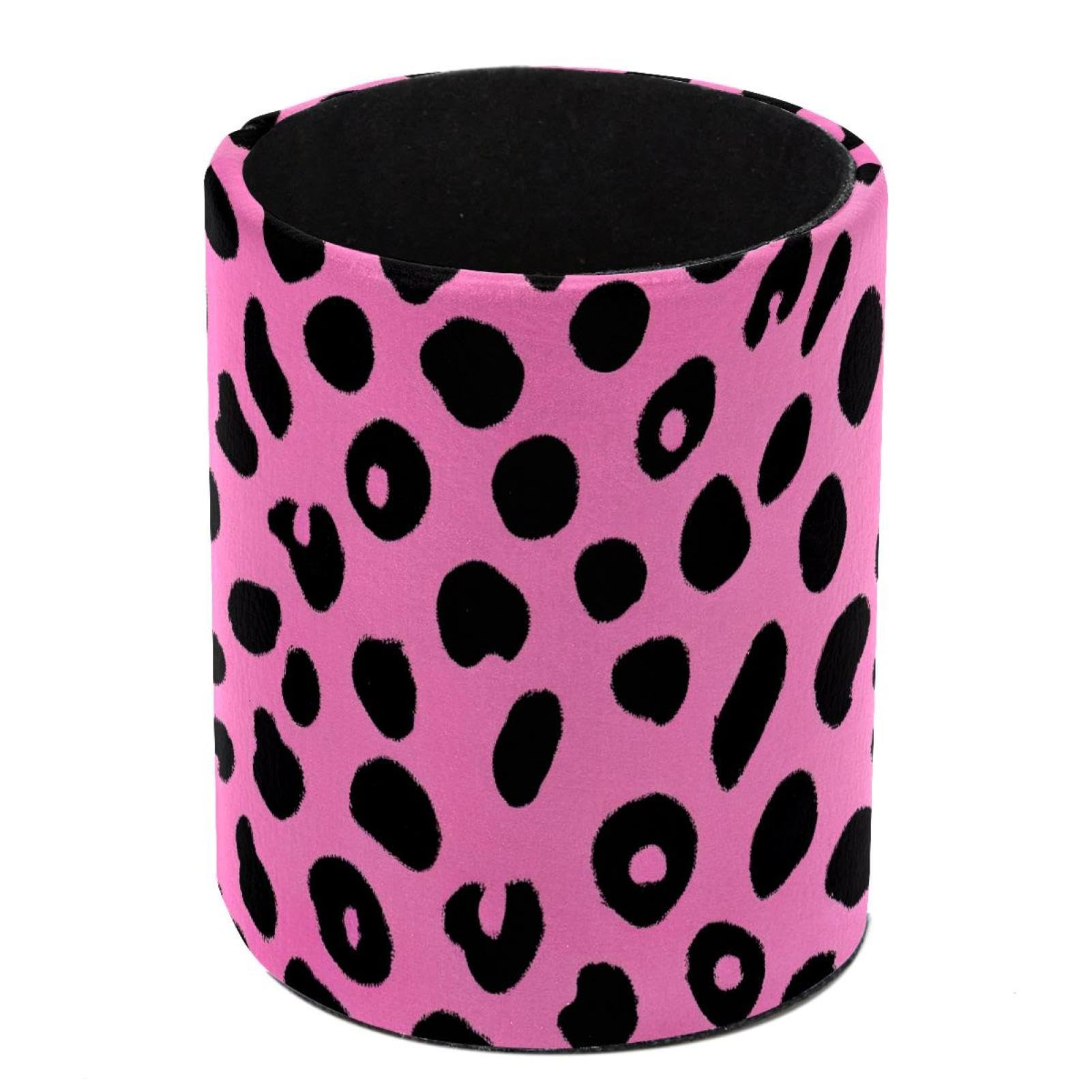HEOEH Leopard Pink Pen Holder for Desk, PU Leather Pencil Holder Pen Cup Marker Holder Makeup Brush Holders, Desk Accessories & Workspace Organizers for Home, Office