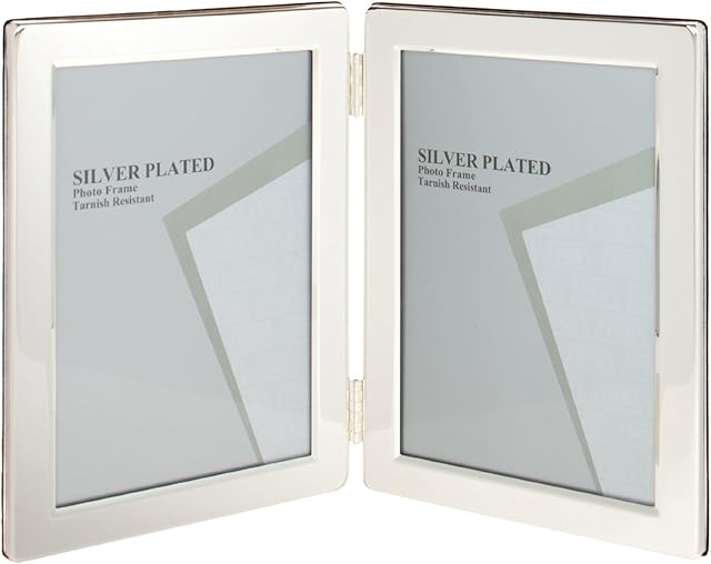 Maturi 4 x 6-inch Portrait Double Photo Frame, Silver Plated