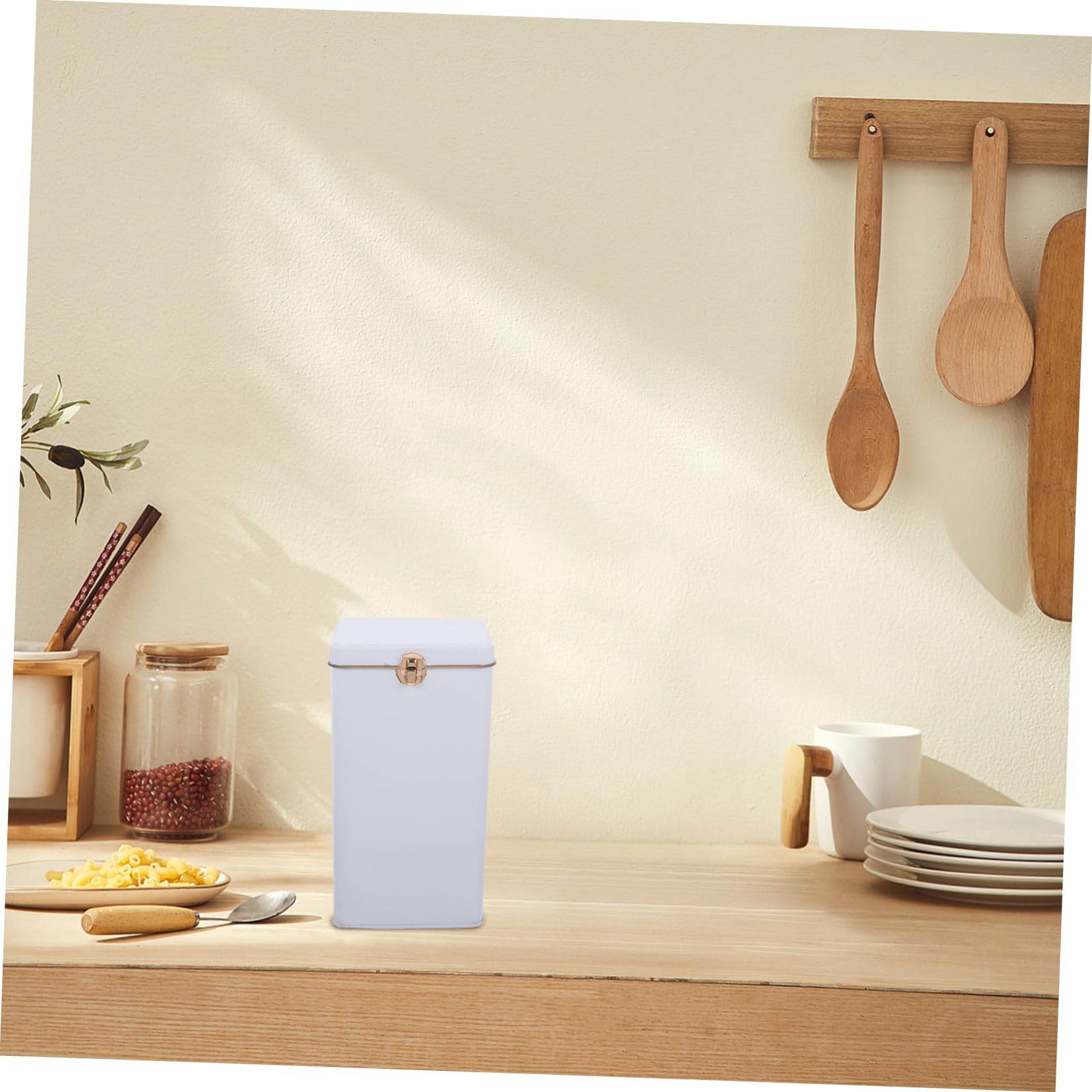 COLLBATH Lata para Guardar Bolsitas de Té Metálica Grande, Color Porcelana, Cierre Seguro Tapa, Tarro de Hojalata para Almacenamiento de Alimentos Secos en Cocina y Hogar
