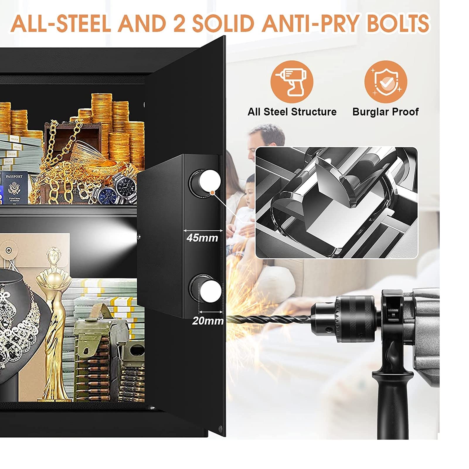 Electronic Flat Wall Safes Between the Studs Fireproof with Digital