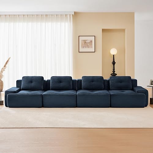 150" Velvety-Soft Corduroy Chesterfield Sofa, Mid-Century Modern Sofa with Buckle