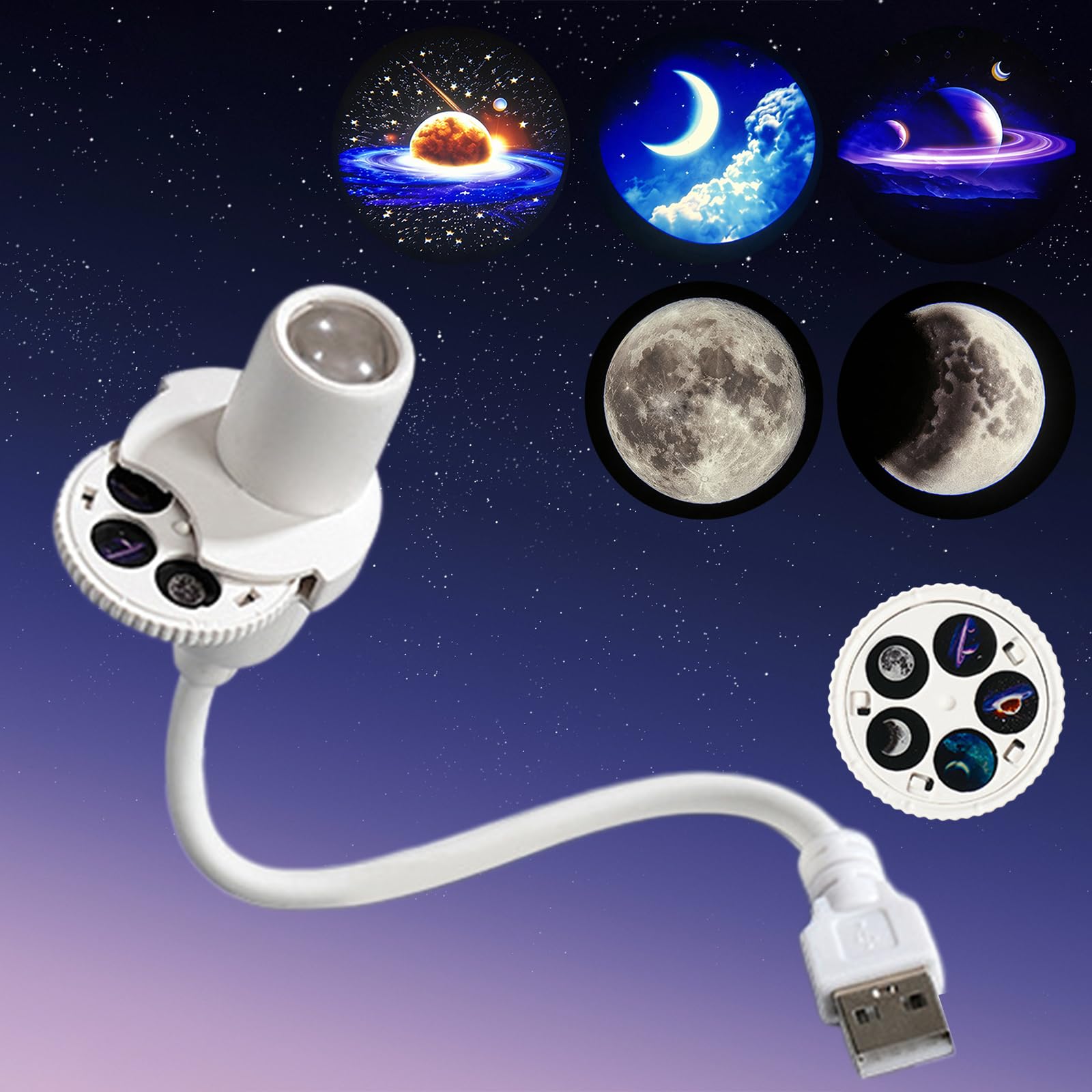 Moon Galaxy Night Light, USB Powered Galaxy Light for Bedroom, 5 patterns