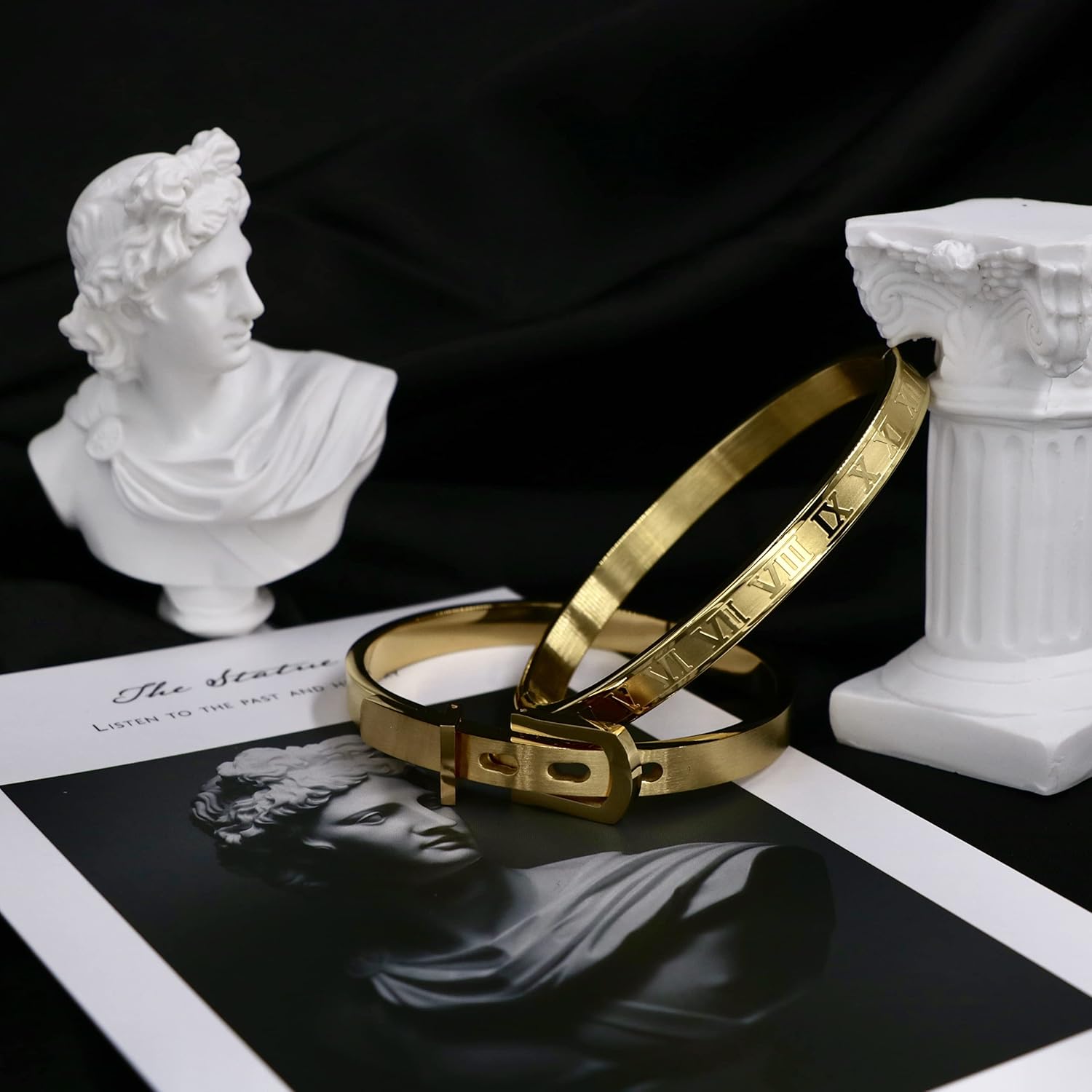 Gold Silver Plated Bracelets for Men Women Roman Numeral Bangle Bracelet Stainless Steel Personalized Engraved Unisex Gift