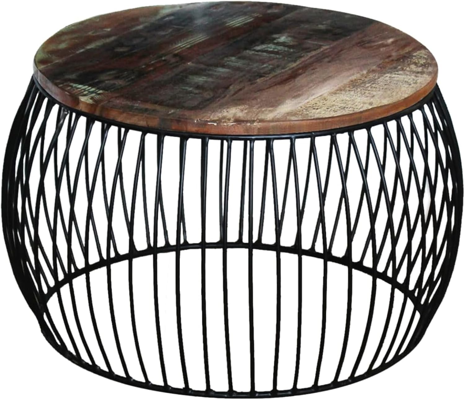 Tidyard Round Coffee Table, Reclaimed Wood and Iron Vintage Rustic Medium Size for Living Room