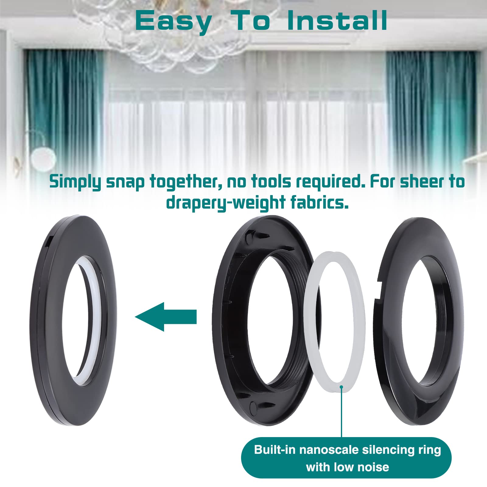 Lot De 40 Anneaux De Rideaux Noirs Avec œillets Pour Tringle