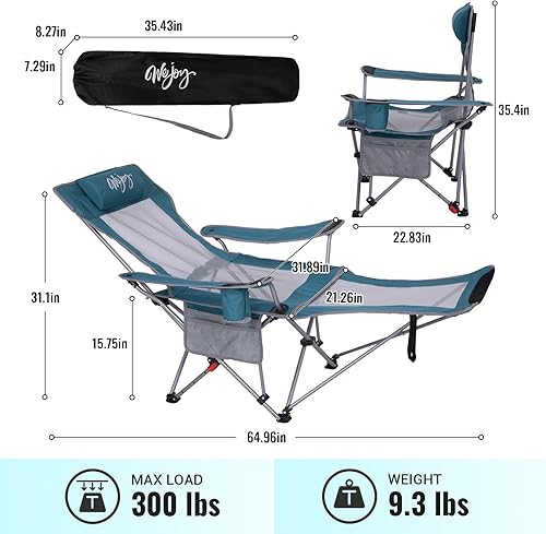 Miniatura 2 de Silla de Camping Reclinable 2-en-1 de #WEJOY con Reposapiés para Adultos Silla Plegable de Salón con Respaldo Ajustable Sillas de Camping Ligeras