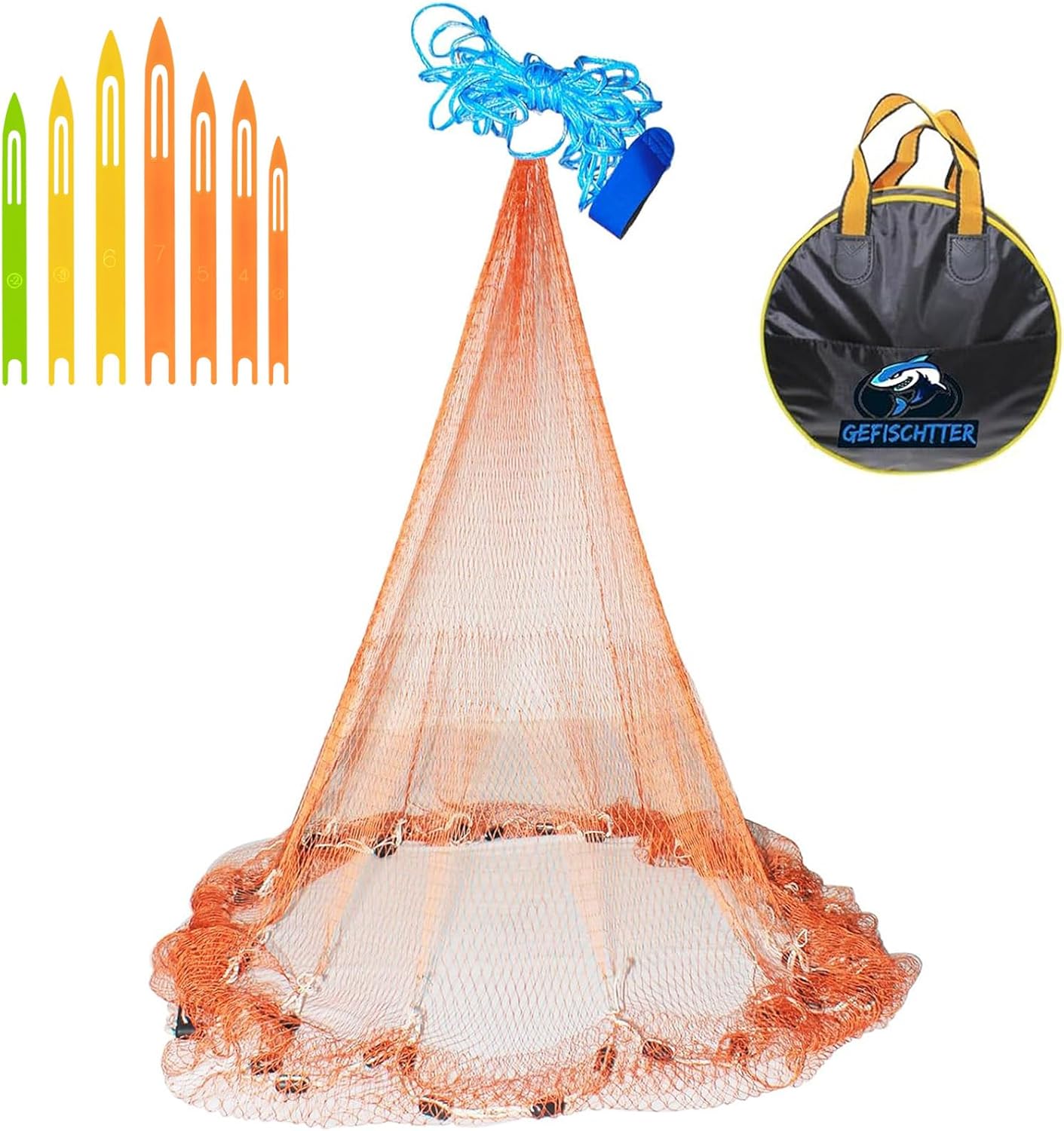 Saltwater Fishing Cast Net Eco-Friendly Rubber Sinker 1/2 Inches Mesh for Bait Shrimp Trap Fish Size 4FT/5FT/6FT/7FT/8FT/9FT/10FT/11FT/12FT Radius