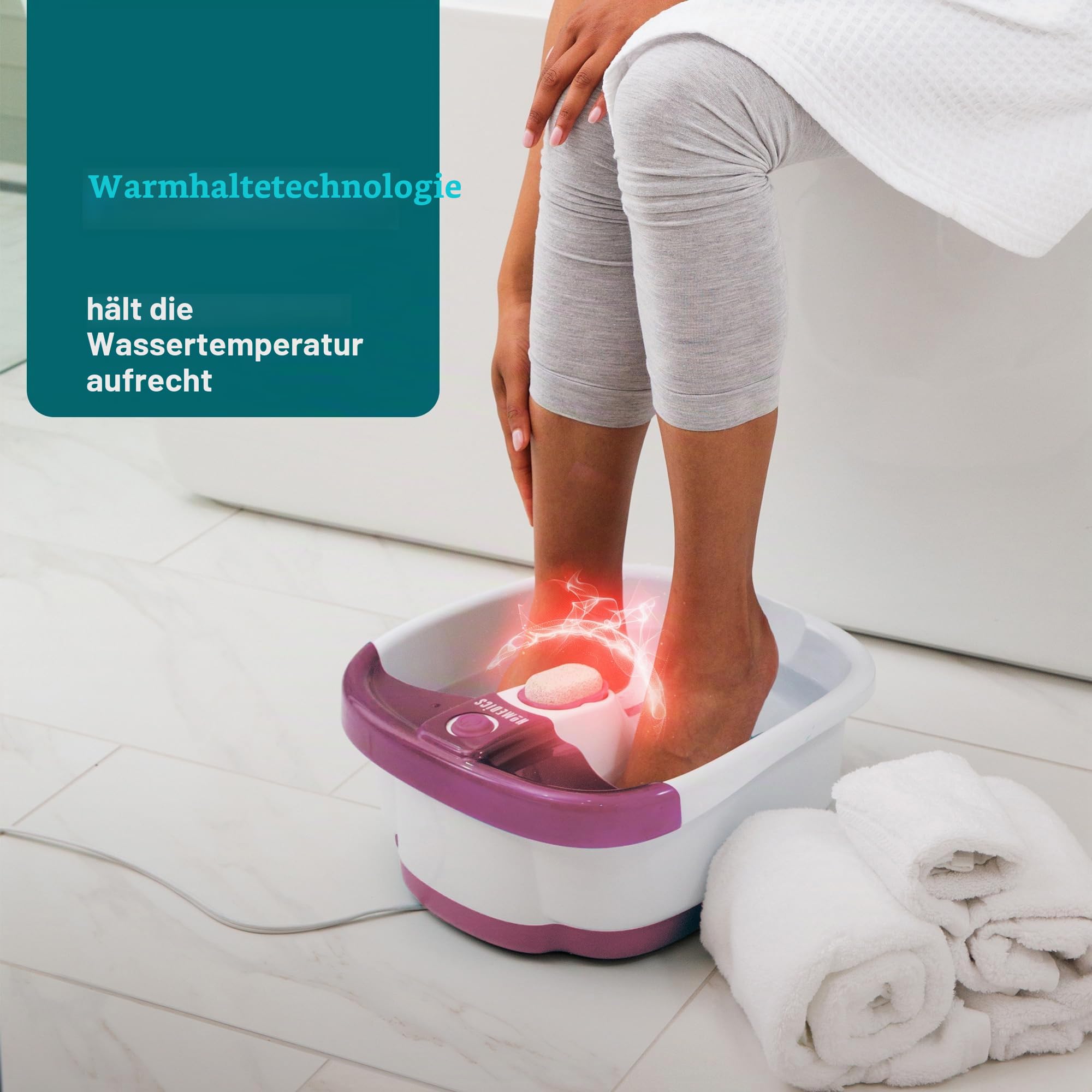 HoMedics Fußbad mit Massagefunktion, Fußbadewanne mit Massage und Wärmefunktion - Fußsprudelbad mit beruhigender Fußmassage, Warmhaltefunktion & Pediküre Bimsstein zur Fußpflege