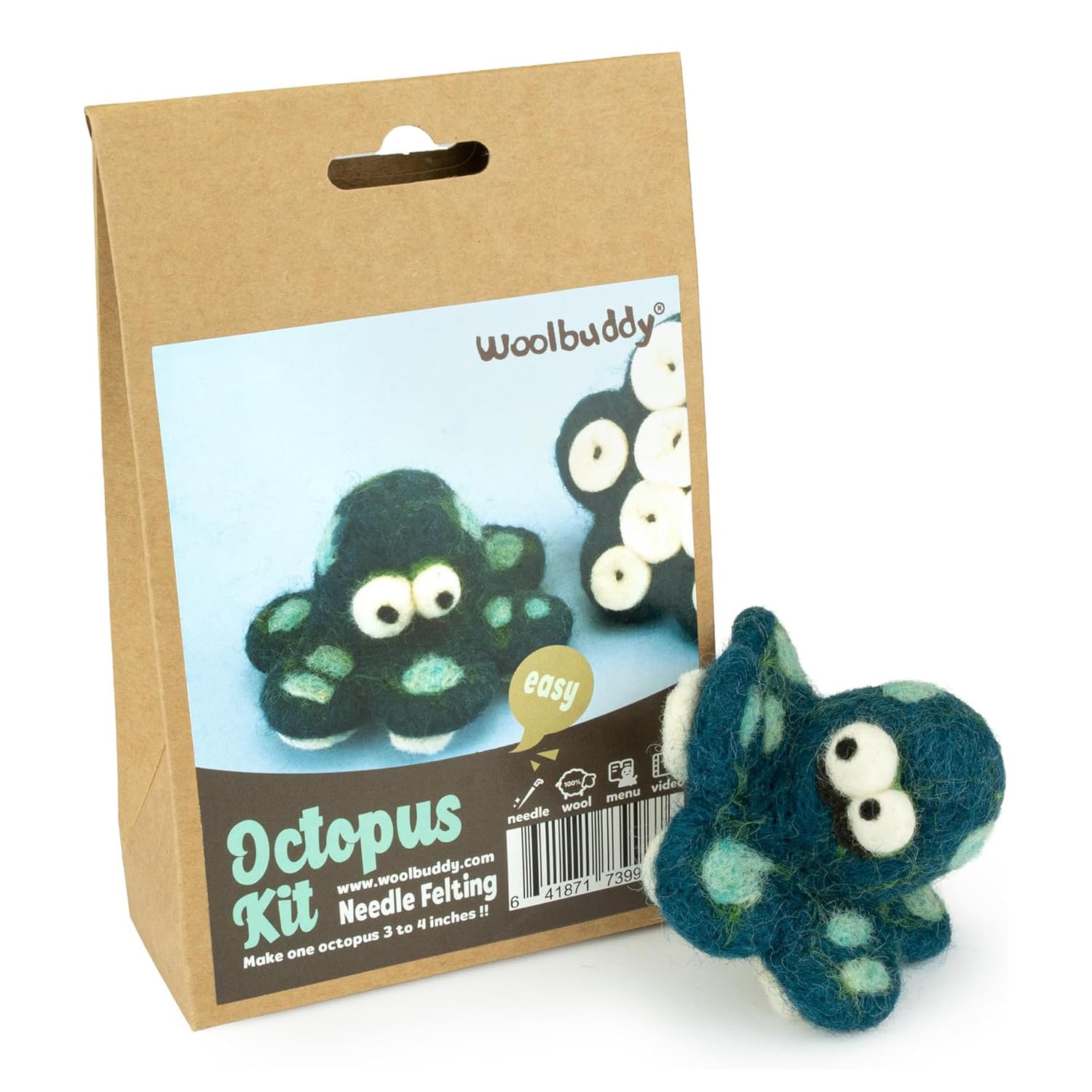 Woolbuddy Needle Felting Octopus Kit Blue, White