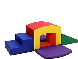 FDP SoftScape Playtime Grow-n-Learn Tunnel Climber Plus Pads for Toddlers and Kids; Soft Foam Structure for Crawling, Walking and Sliding; Indoor Active Play in Home, Daycare (3-Piece) - Assorted