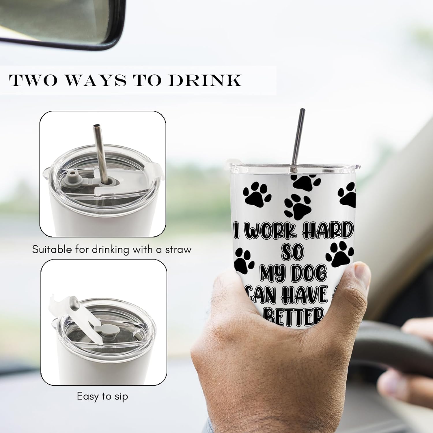 I Work Hard So My Dog Can Have A Better Life Dog Mom Dad 20oz Travel Coffee Mug Tumbler, Dog Gifts for Dog Lovers, Dog Paw Print Water Stainless Steel Tumbler with Lid and Straw Drinkware - Image 5
