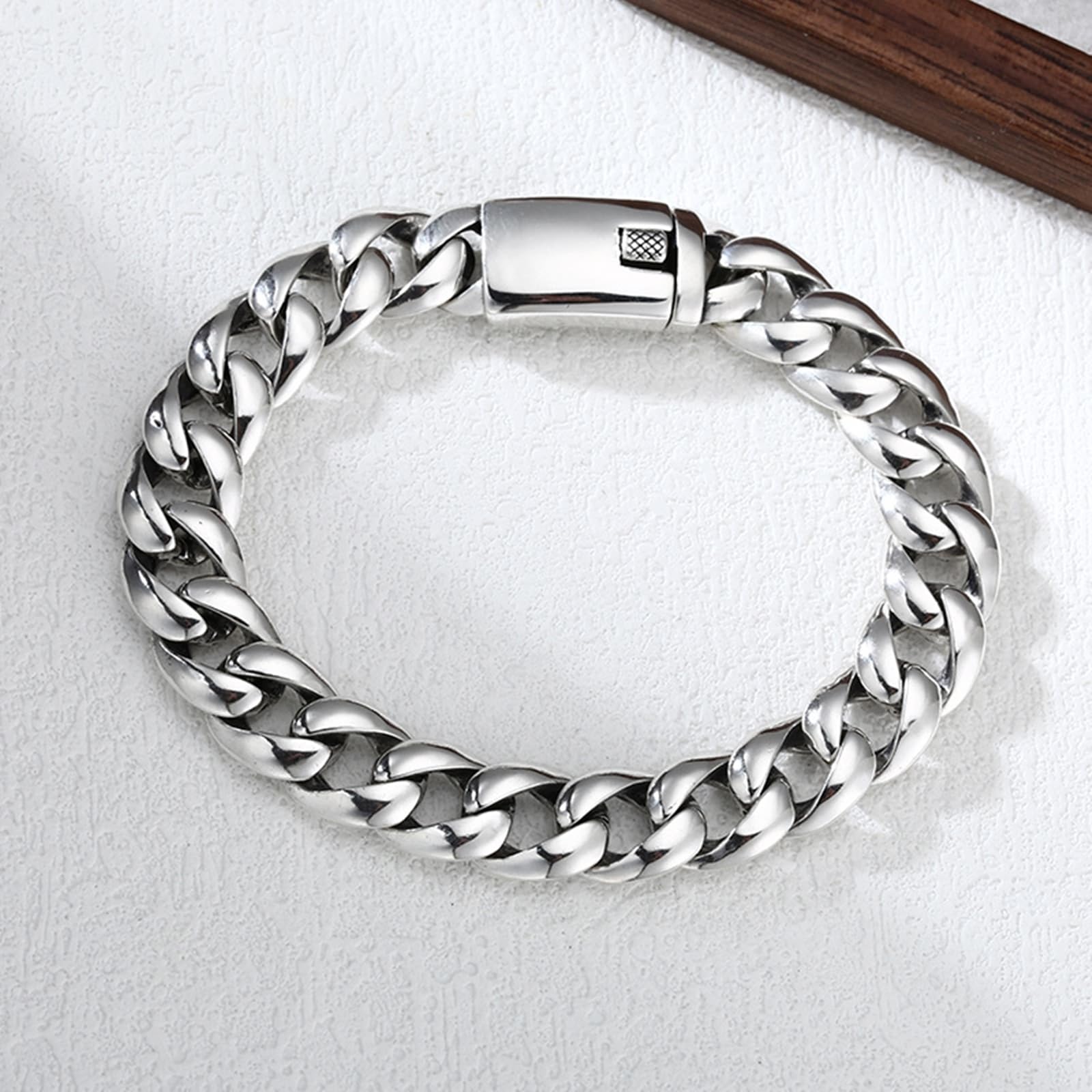 Pulsera de cadena cubana pulida de plata 925 auténtica para hombre