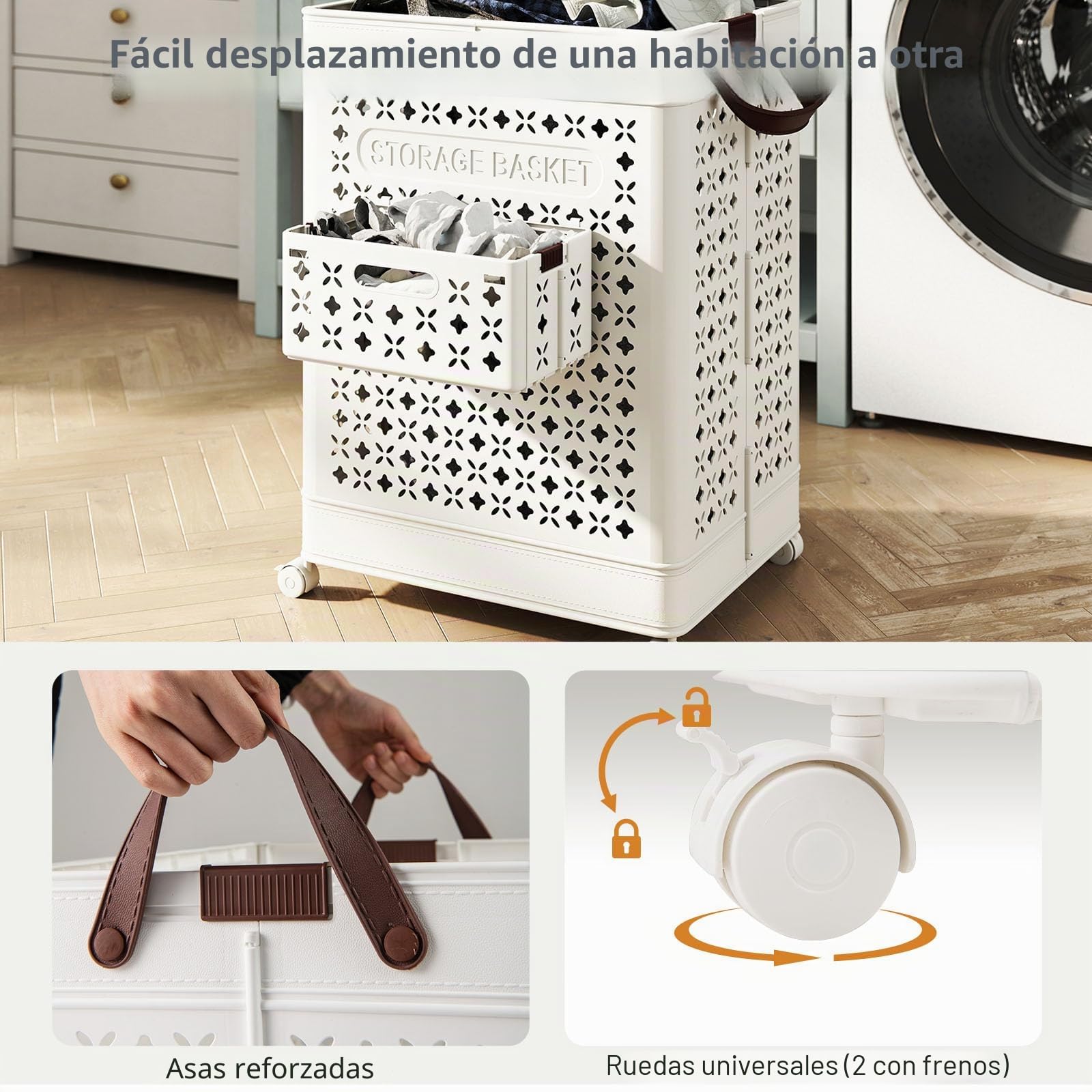 LIFEZEAL Cesto de lavandería plegable con ruedas, 75 L, portátil, con asa, cesta de lavandería de plástico para dormitorio, baño, dormitorio, lavandería