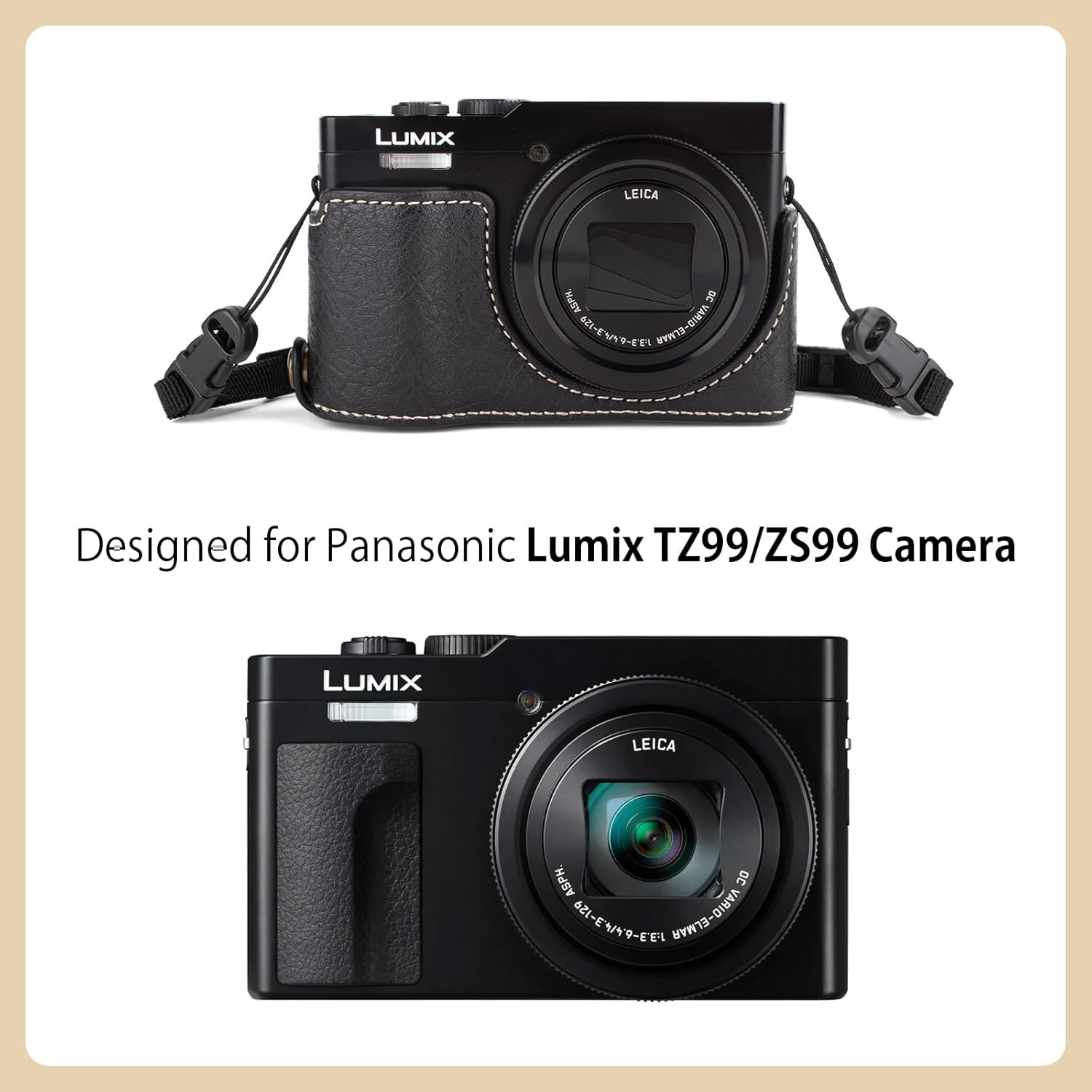 MUZIRI KINOKOO Lumix ZS99 Case, PU Leather Pretective Case for Panasonci Lumix DC-ZS99 Digital Camera, Detachable Design Carrying Bag with Adjustable Shoulder Strap - Black