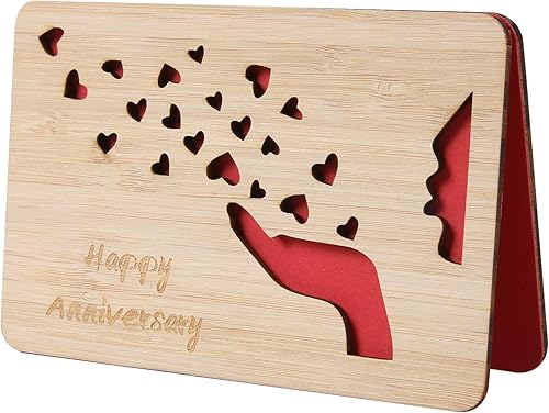Miniatura 8 de Tarjeta de aniversario de 5 madera, hecha a mano, tarjetas de felicitación de aniversario de boda de 5 años, tarjeta de madera para ella, él,